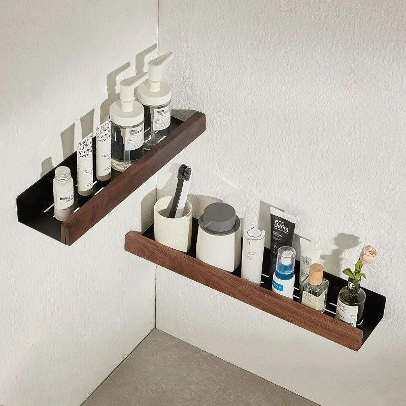 Punch-Free Floating Wooden Bathroom Shelves