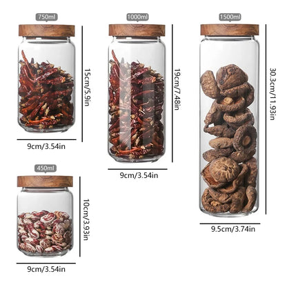 Wood Lid Organizer Glass Airtight Canister