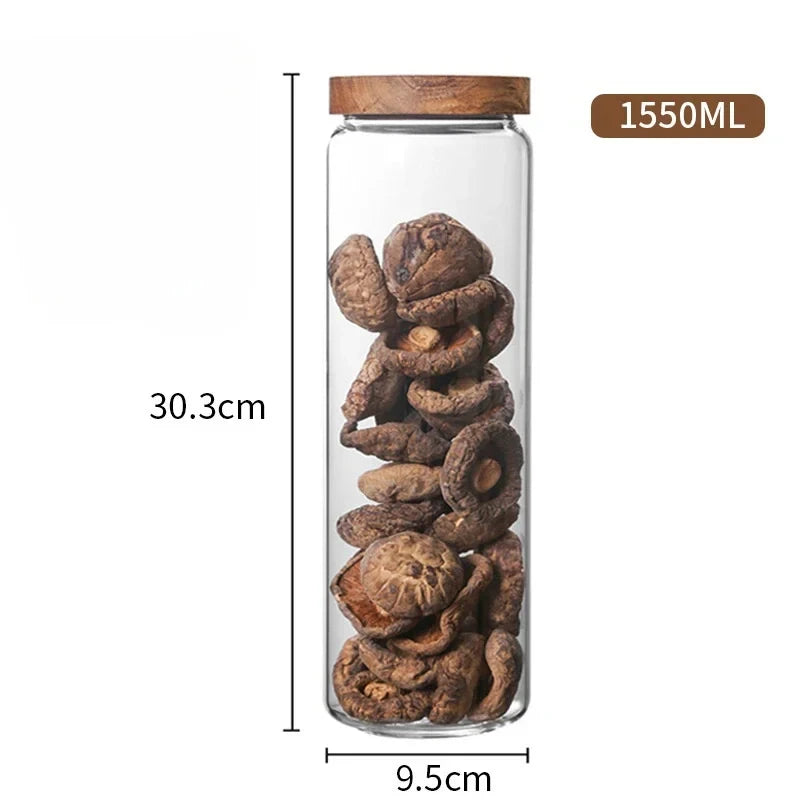 Wood Lid Organizer Glass Airtight Canister