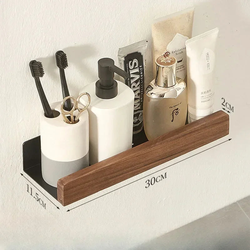 Punch-Free Floating Wooden Bathroom Shelves