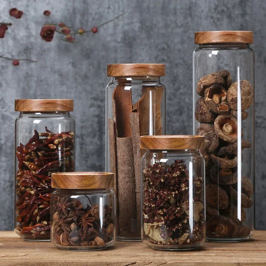 Wood Lid Organizer Glass Airtight Canister