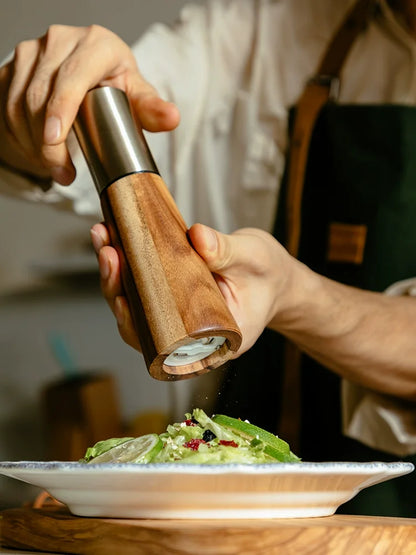 Acacia Wood Pepper Grinder & Salt Tank Set