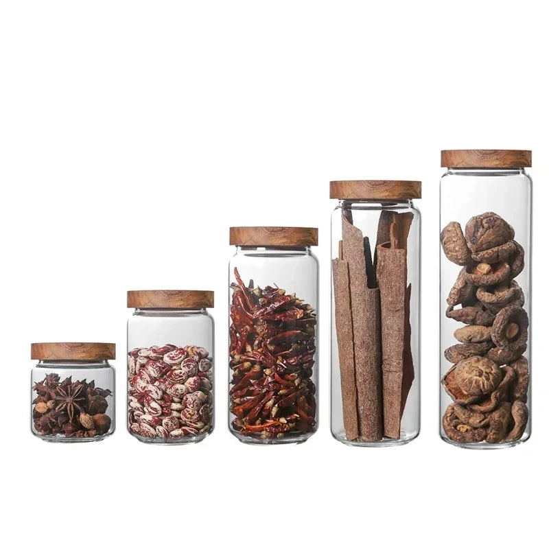 Wood Lid Organizer Glass Airtight Canister