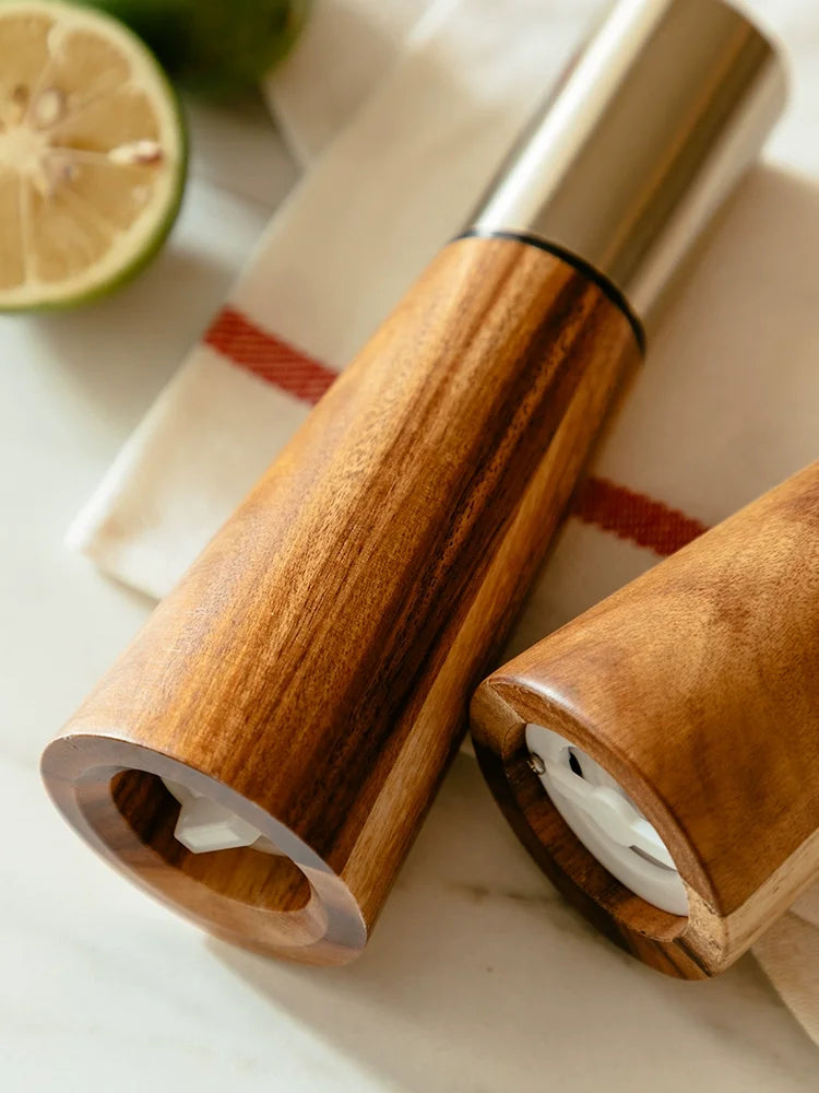 Acacia Wood Pepper Grinder & Salt Tank Set